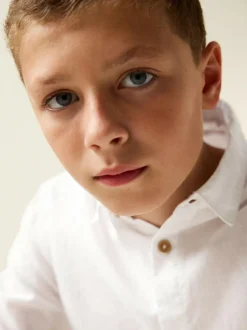 Next White Long Sleeve Relaxed Linen Blend Shirt (3-16yrs) Best