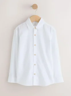 Next White Long Sleeve Relaxed Linen Blend Shirt (3-16yrs) Best