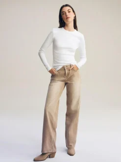 Next White Long Sleeve Ribbed Crew Neck Top