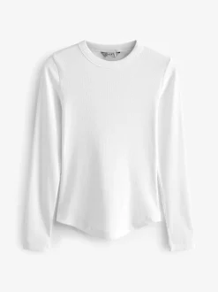 Next White Long Sleeve Ribbed Crew Neck Top