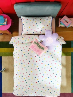Next Duvet Cover and Pillowcase Set White Multi Spot Super Soft Brushed Cotton Clearance