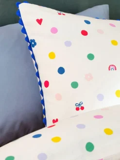Next Duvet Cover and Pillowcase Set White Multi Spot Super Soft Brushed Cotton Clearance