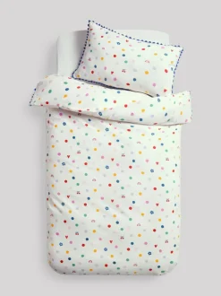 Next Duvet Cover and Pillowcase Set White Multi Spot Super Soft Brushed Cotton Clearance