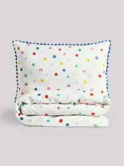 Next Duvet Cover and Pillowcase Set White Multi Spot Super Soft Brushed Cotton Clearance