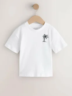 Next White Palm Tree Short Sleeve Small Graphic T-Shirt (3mths-7yrs) Hot