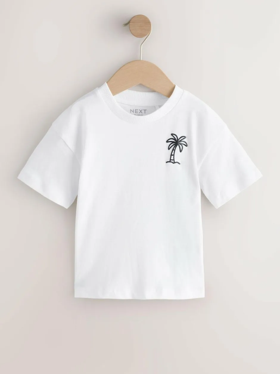Next White Palm Tree Short Sleeve Small Graphic T-Shirt (3mths-7yrs) Hot