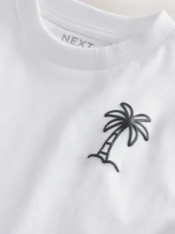 Next White Palm Tree Short Sleeve Small Graphic T-Shirt (3mths-7yrs) Hot