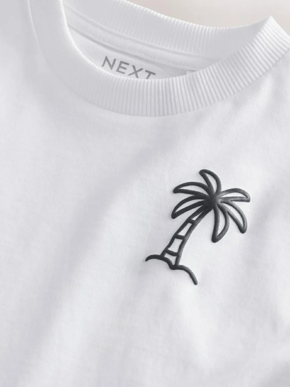 Next White Palm Tree Short Sleeve Small Graphic T-Shirt (3mths-7yrs) Hot