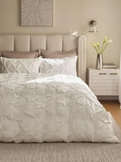 Next Pinch Pleat Soft Touch Brushed Duvet Cover and Pillowcase Set White Outlet