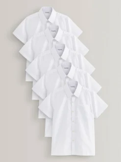 Next White Regular Fit 5 Pack Short Sleeve School Shirts (3-17yrs) Outlet