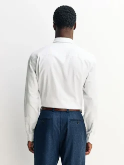 Next Regular Fit Textured Long Sleeve Formal Shirt with Trim White Clearance