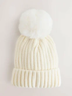 Next White Rib Pom Beanie (3mths-16yrs) Online