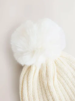 Next White Rib Pom Beanie (3mths-16yrs) Online