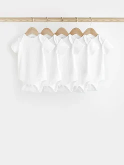 Next White Rib Short Sleeve Baby Bodysuits 5 Pack Outlet