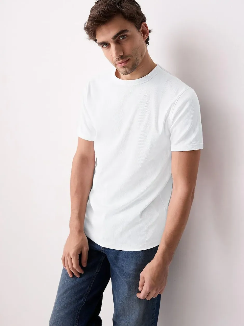 Next Ribbed Short Sleeve Crew T-Shirt White Outlet