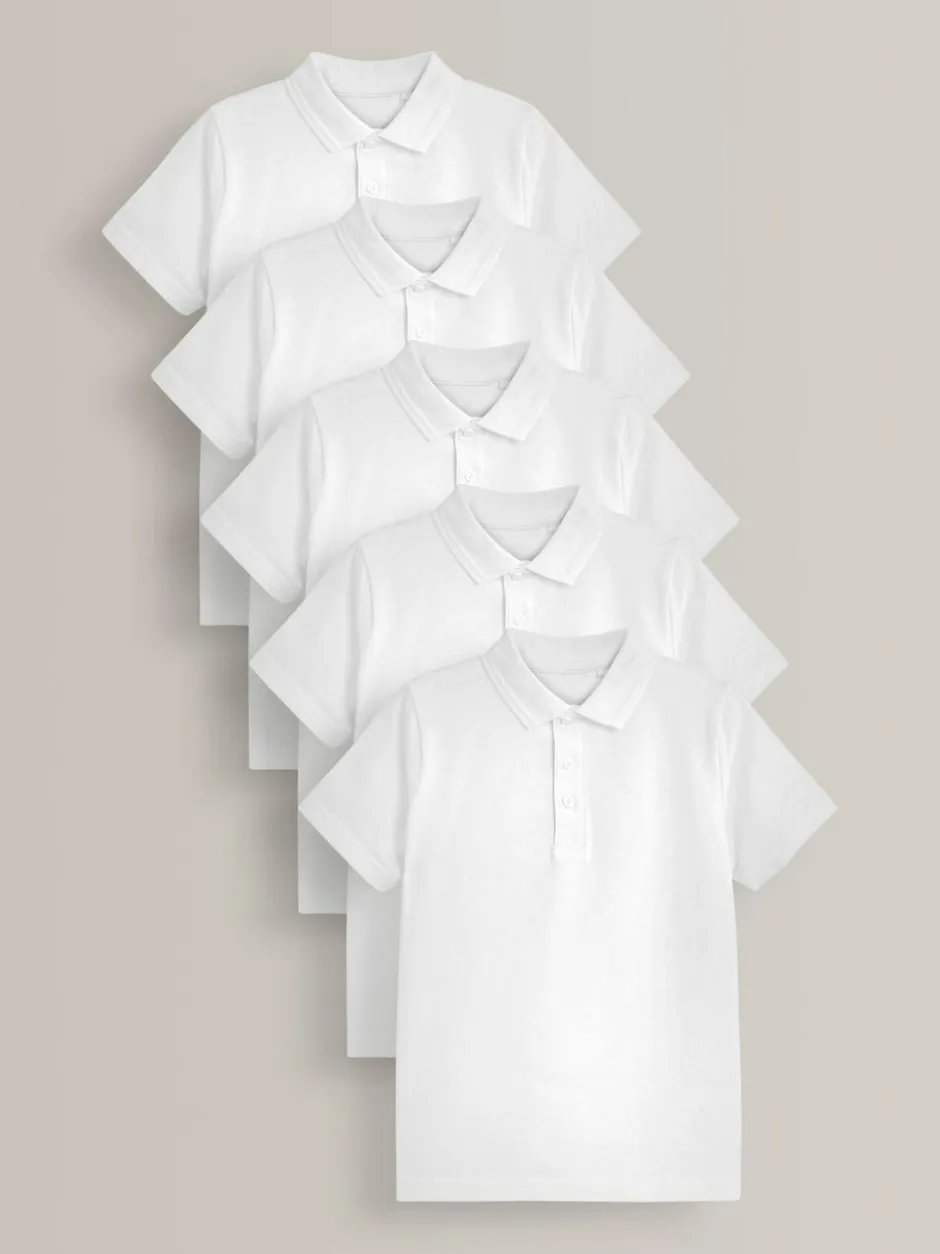 Next School Short Sleeve Cotton Polo Shirts 5 Pack (3-16yrs) White Hot