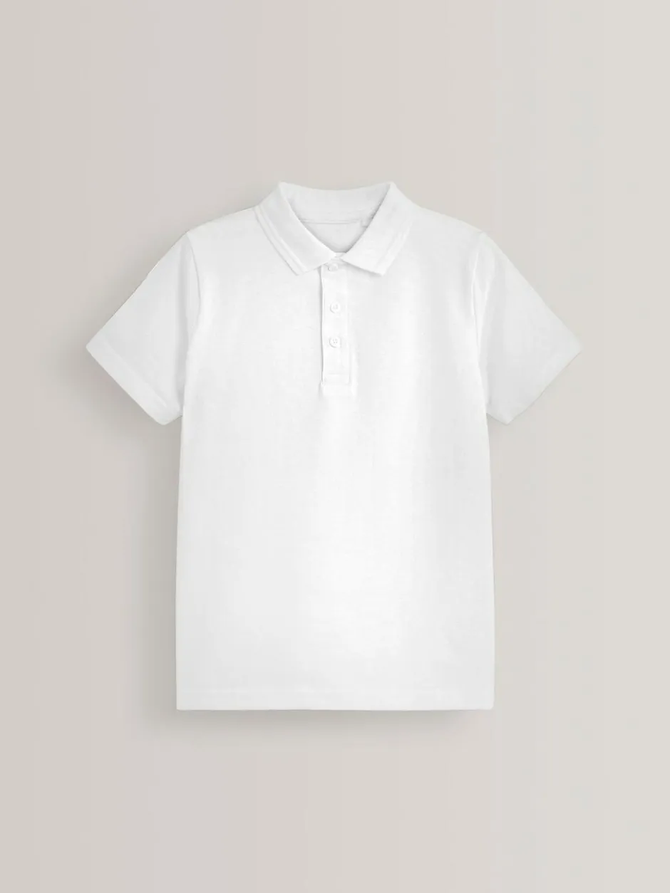 Next School Short Sleeve Cotton Polo Shirts 5 Pack (3-16yrs) White Hot
