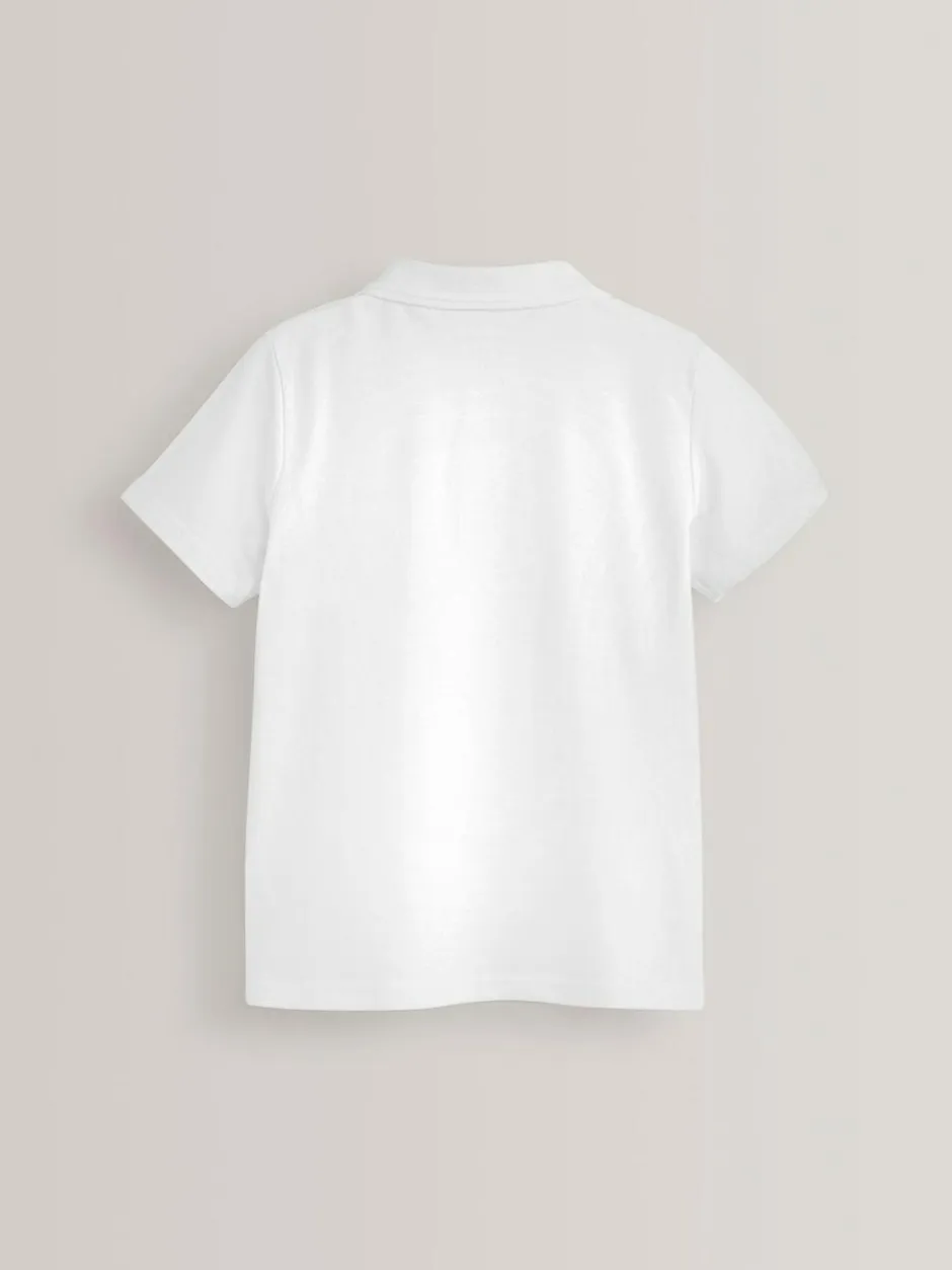 Next School Short Sleeve Cotton Polo Shirts 5 Pack (3-16yrs) White Hot