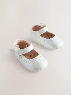 Next Mary Jane Baby Shoes (0-18mths) White Shimmer Butterfly New