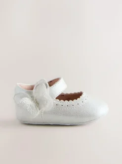Next Mary Jane Baby Shoes (0-18mths) White Shimmer Butterfly New