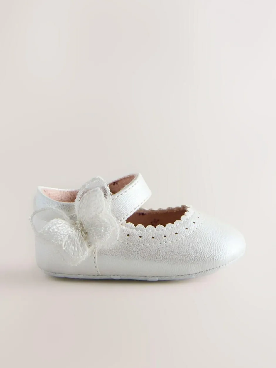 Next Mary Jane Baby Shoes (0-18mths) White Shimmer Butterfly New