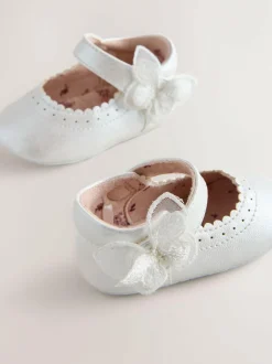 Next Mary Jane Baby Shoes (0-18mths) White Shimmer Butterfly New