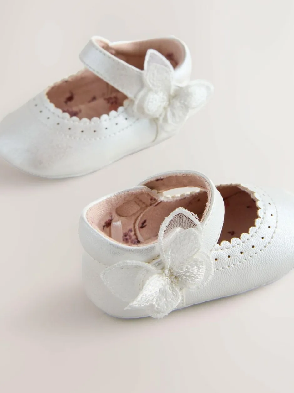 Next Mary Jane Baby Shoes (0-18mths) White Shimmer Butterfly New