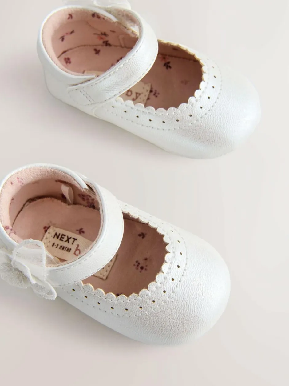 Next Mary Jane Baby Shoes (0-18mths) White Shimmer Butterfly New