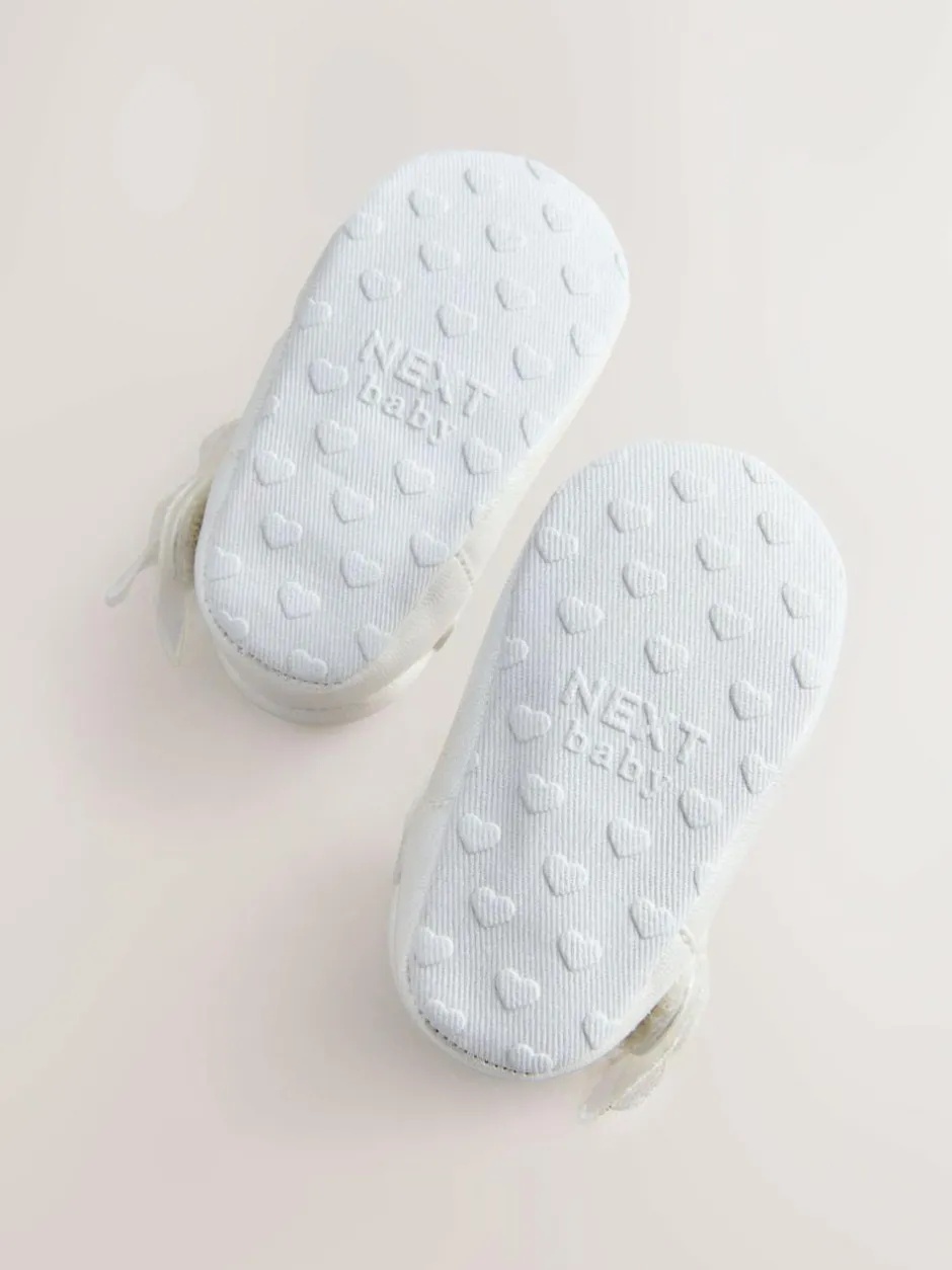 Next Mary Jane Baby Shoes (0-18mths) White Shimmer Butterfly New