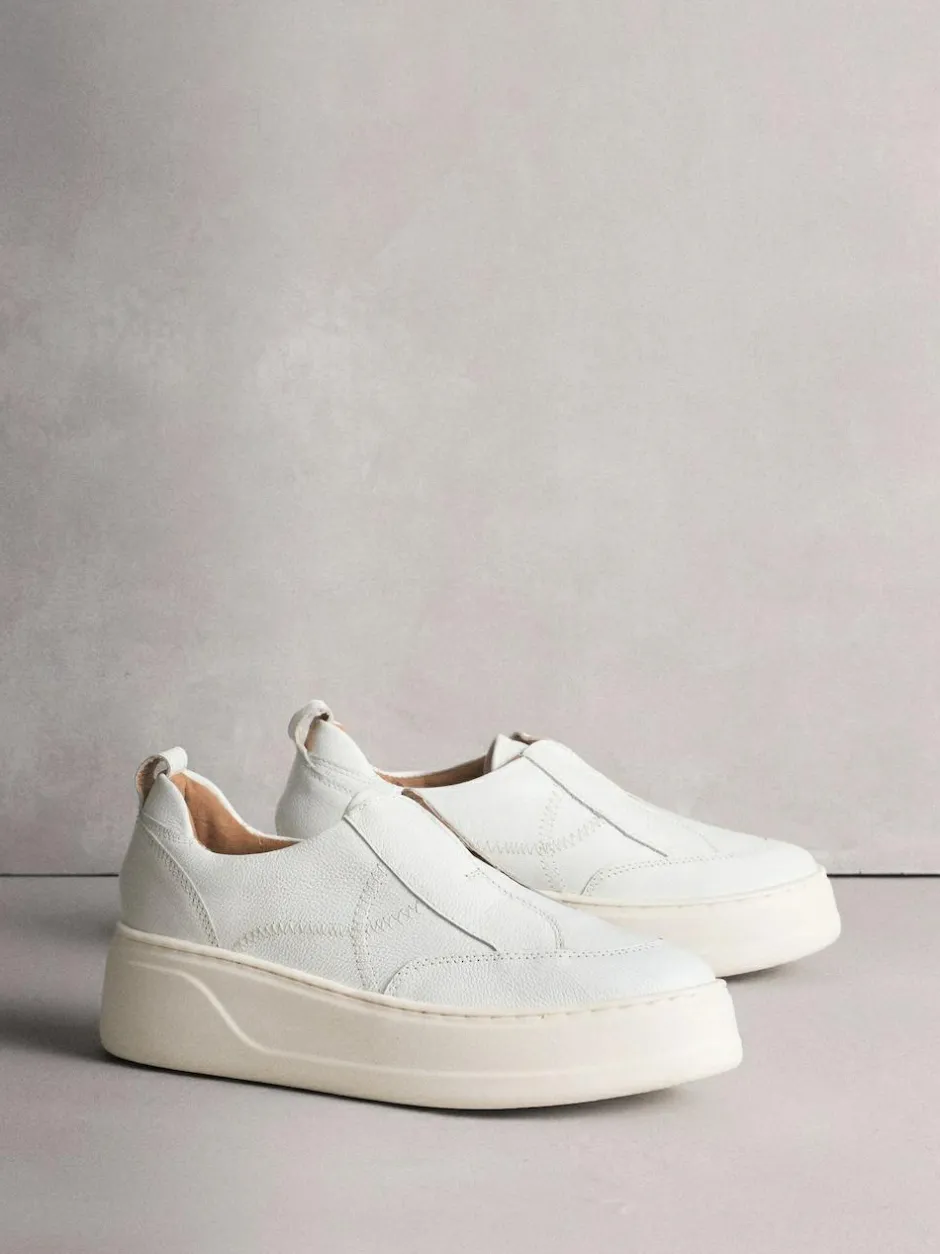 Next Signature Leather Chunky Wedge Platform Trainers White Hot
