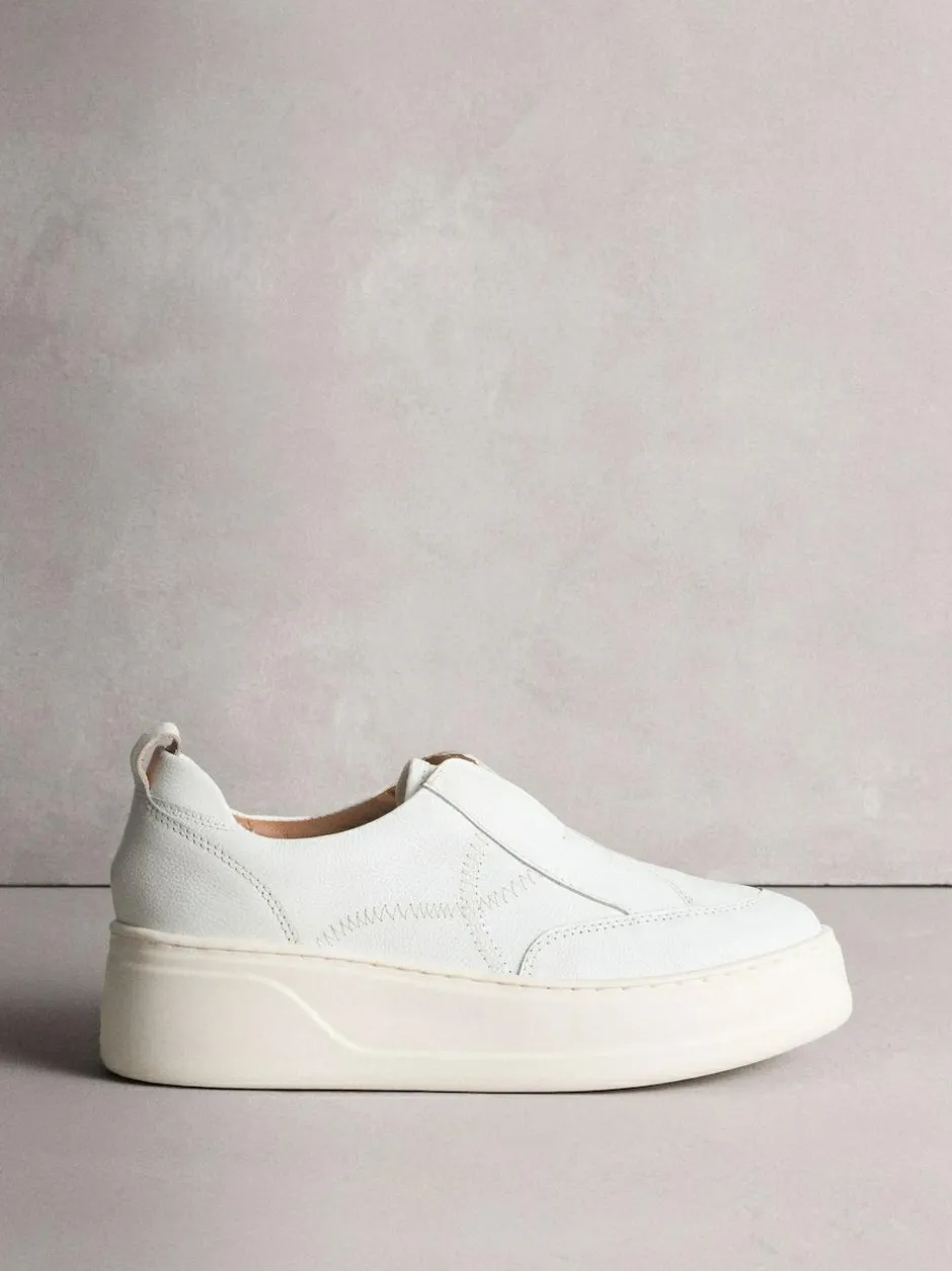 Next Signature Leather Chunky Wedge Platform Trainers White Hot