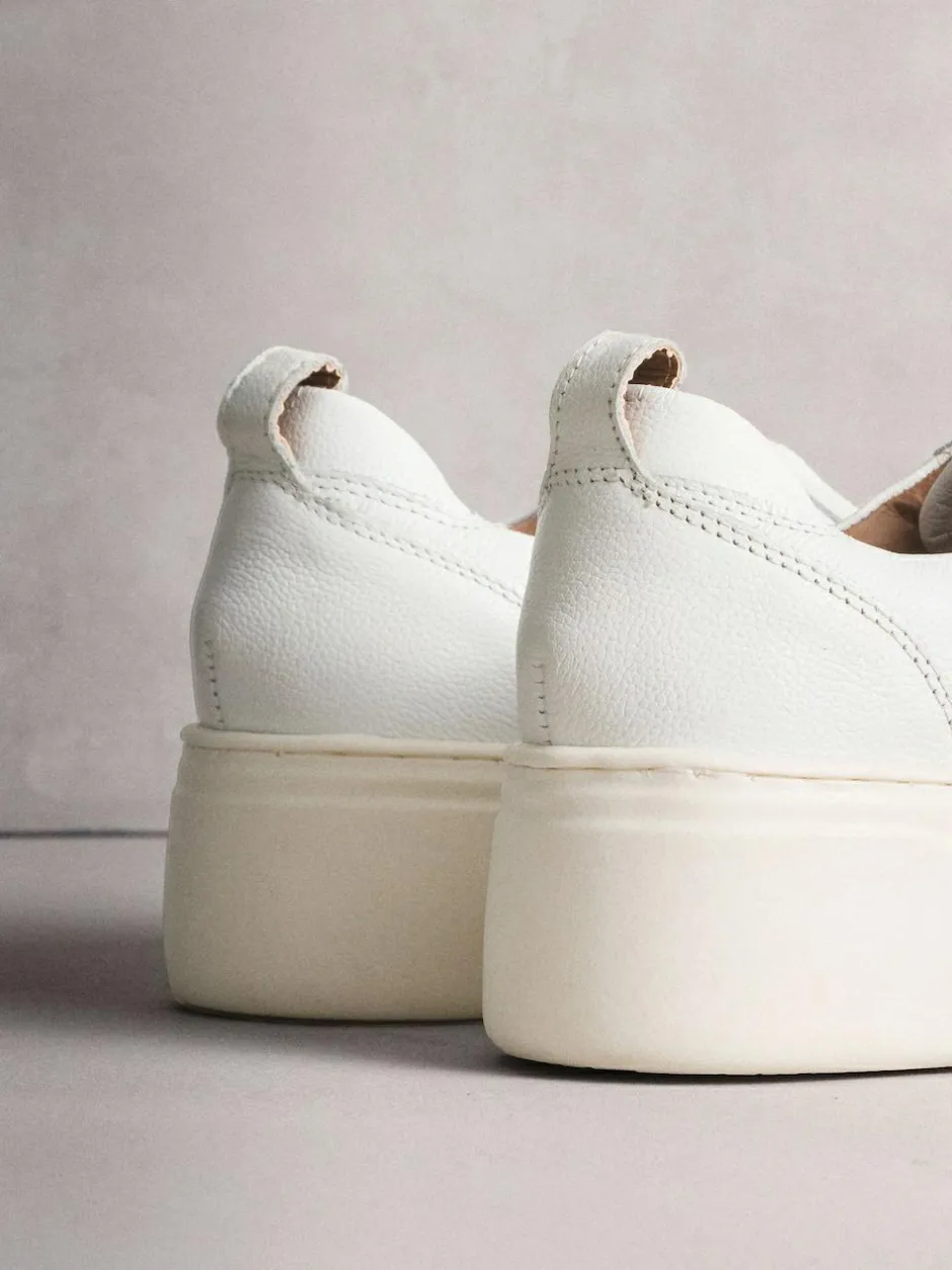 Next Signature Leather Chunky Wedge Platform Trainers White Hot