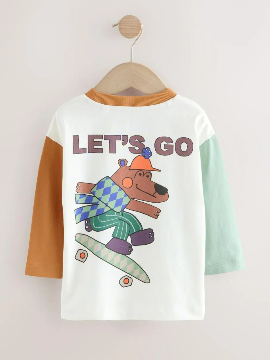 Next White Skate Bear Long Sleeve Back Print T-Shirt (3mths-8yrs) Clearance