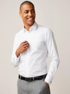 Next Slim Fit Easy Care Double Cuff Smart Shirt White New