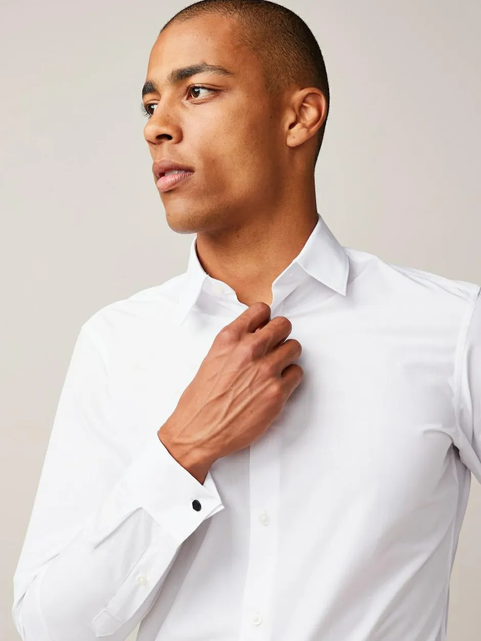 Next Slim Fit Easy Care Double Cuff Smart Shirt White New
