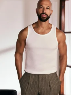 Next Slim Fit Ribbed Vest White