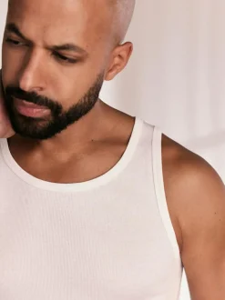 Next Slim Fit Ribbed Vest White