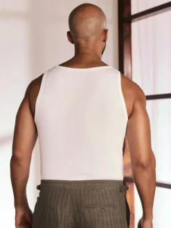 Next Slim Fit Ribbed Vest White