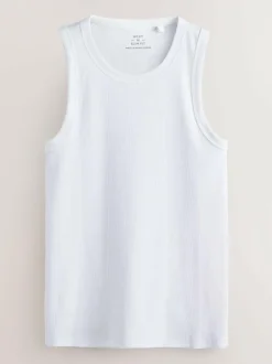 Next Slim Fit Ribbed Vest White