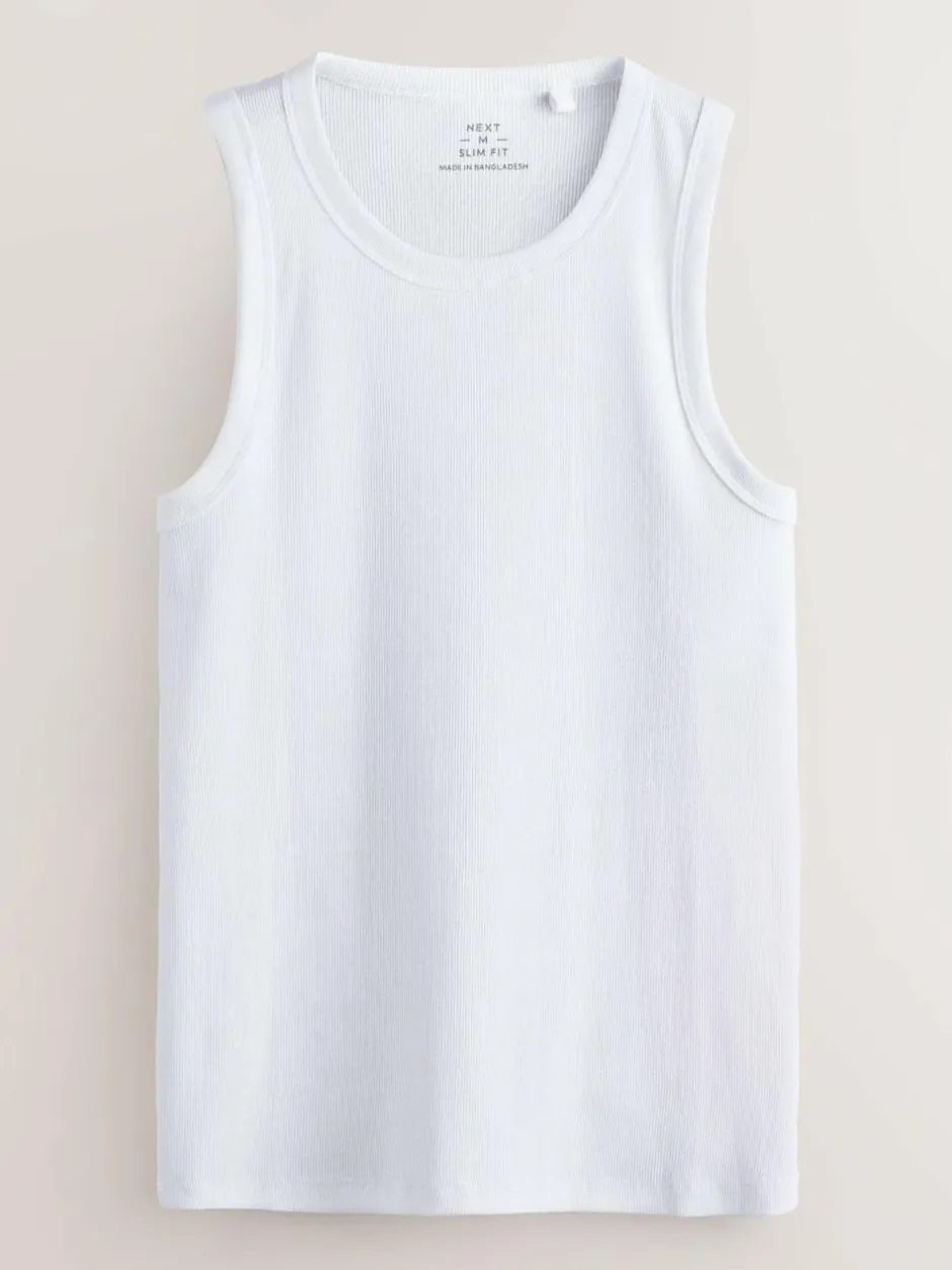 Next Slim Fit Ribbed Vest White