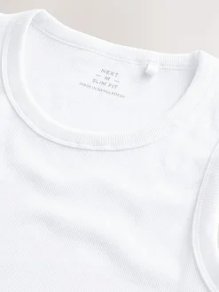 Next Slim Fit Ribbed Vest White