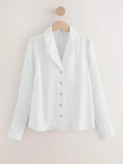 Next Soft Revere Collar Long Sleeve Shirt White New