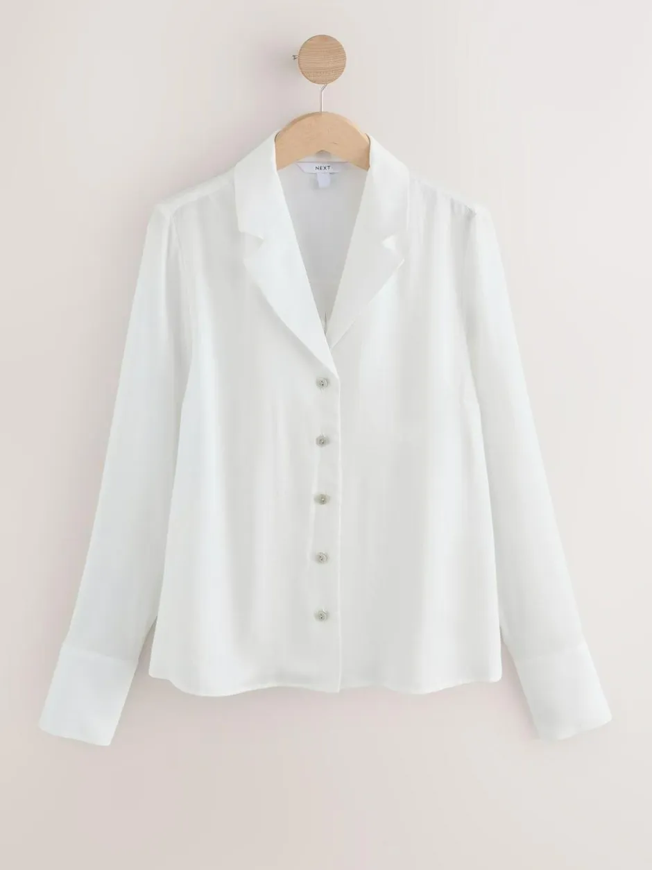 Next Soft Revere Collar Long Sleeve Shirt White New
