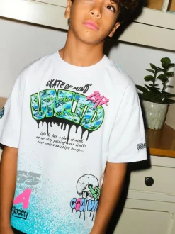 Next White Spray Graffiti Relaxed Fit Short Sleeve Graphic T-Shirt (3-16yrs) New