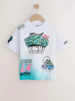 Next White Spray Graffiti Relaxed Fit Short Sleeve Graphic T-Shirt (3-16yrs) New