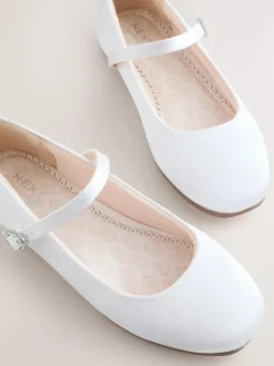 Next Standard Fit (F) Mary Jane Occasion Shoes White Stain Resistant Satin Sale
