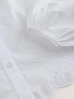 Next White Statement Collar Broderie Long Sleeve Blouse New