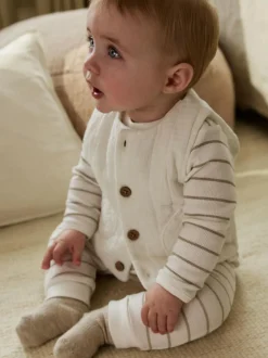 Next White Stripe Baby Gilet Top and Leggings Set (0mths-2yrs) Online