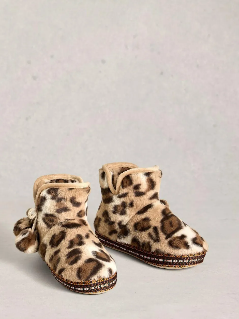 White Stuff Faux Fur Bootie Slippers Animal Best