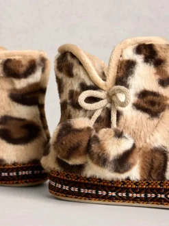 White Stuff Faux Fur Bootie Slippers Animal Best